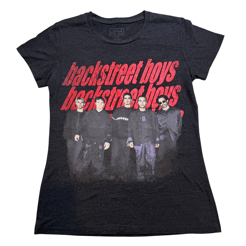 Backstreet Boys BSB Graphic T-Shirt Black Red 90s Boy Band Large Slim Fit